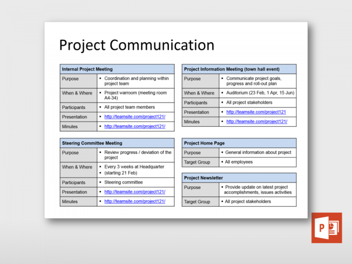 One Slide Project Communication Overview 1