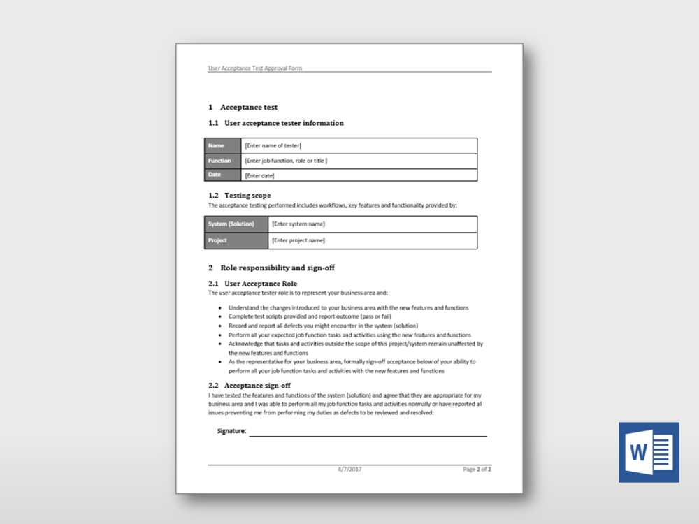 User Acceptance Test Approval Form
