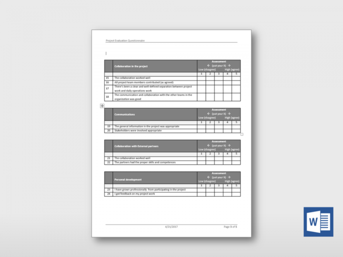 Project Evaluation Questionnaire 5