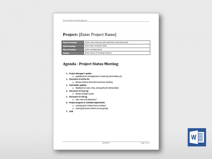 Project Status Meeting Agenda 3