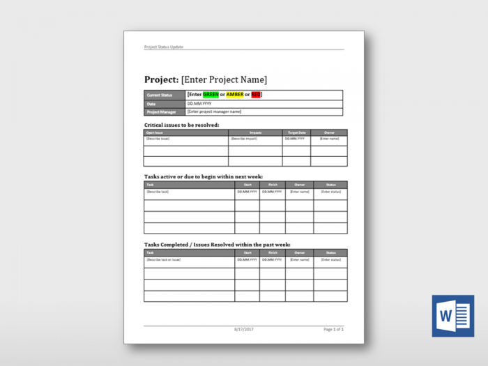 Short Project Status Update Form 3