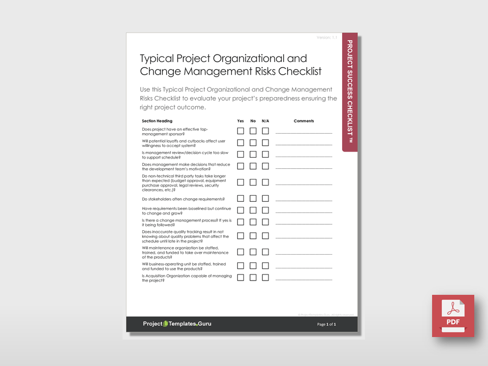Project Management Risk Checklist Typical Project Organizational and Change Management Risks Checklist