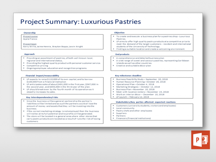 One Page Project Summary 1