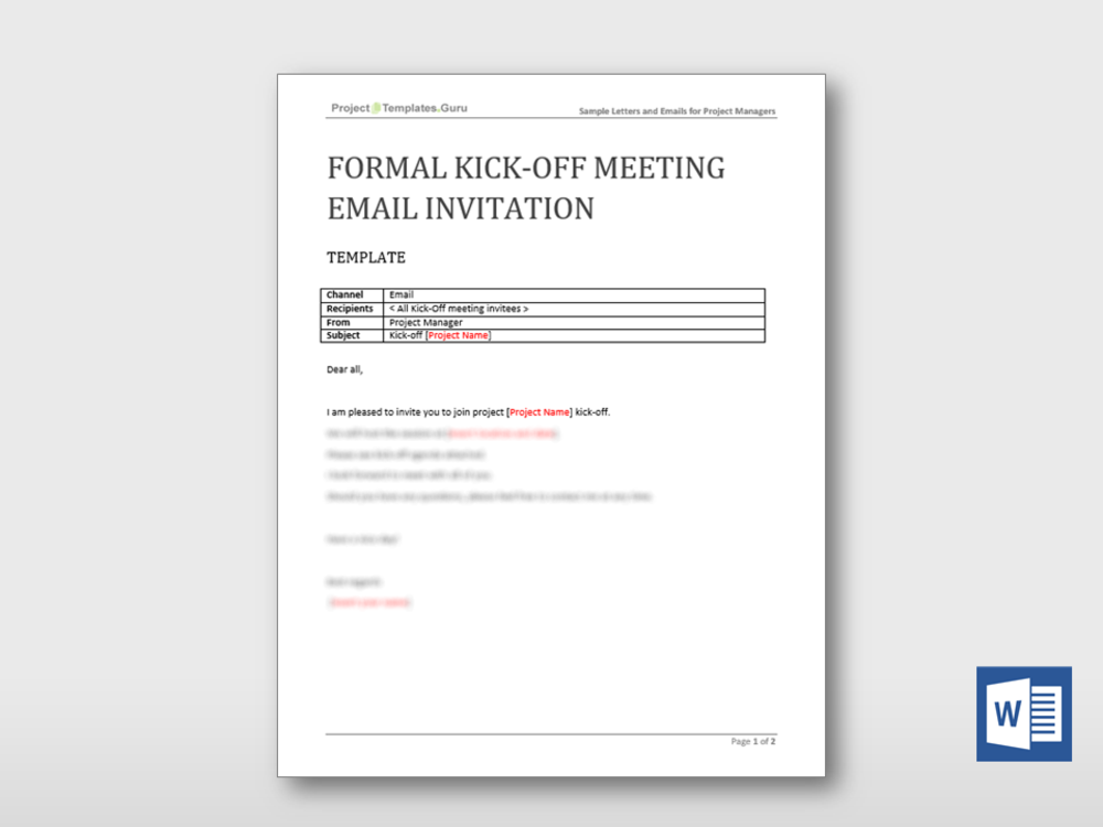 Formal KickOff Meeting Email Invitation